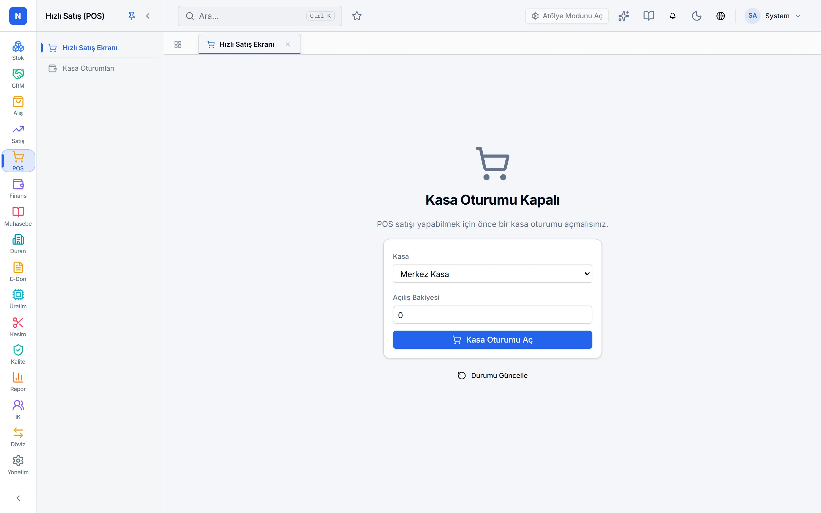 Niro ERP hızlı satış ekranı — barkod okutmalı POS arayüzü